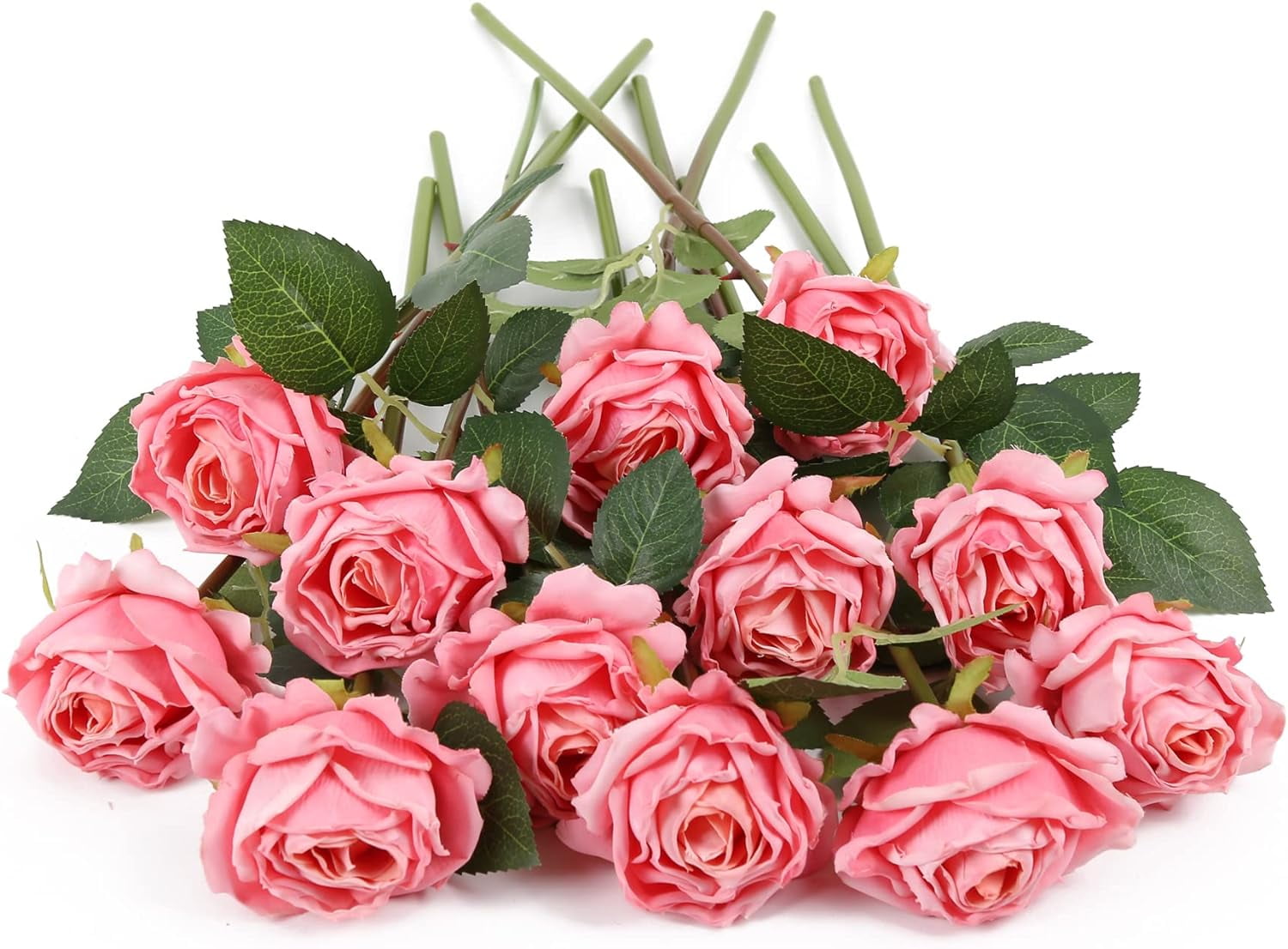 Pink Roses Artificial Flowers Pink Fake Roses Dried Silk Flowers with Single Stems Faux Roses Realistic Pink Flower Centerpieces for Tables Wedding Bouquet Floral Arrangements (Pink)