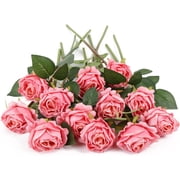 Pink Roses Artificial Flowers Pink Fake Roses Dried Silk Flowers with Single Stems Faux Roses Realistic Pink Flower Centerpieces for Tables Wedding Bouquet Floral Arrangements Pink