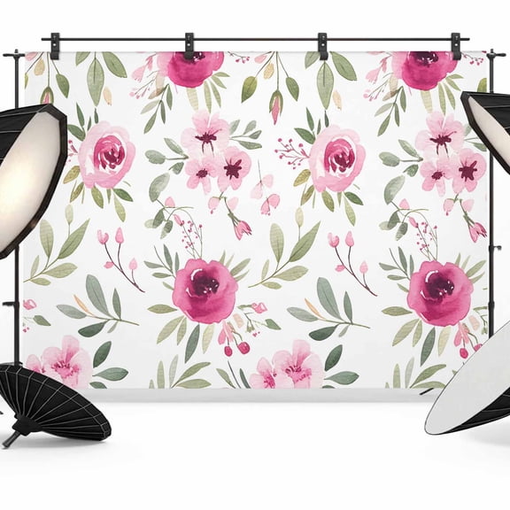 Pink Roses Backdrop for Photoshoot,Photography Photo Studio Background Wall Backdrop,Romantic Flowers Leaves Vintage Country Back Drop Banner Panel for Portraits Wedding Party Live Streaming 12x8Ft