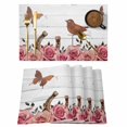 thumbnail image 1 of Pink Roses Birds Placemats Set of 8 Spring Floral Butterflies Gray Wooden Place Mats Indoor Wipeable Table Mats Washable Cloth Dining Table Placemats for Kitchen Holiday Party Home Decor 13x19 Inch, 1 of 9