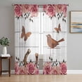 thumbnail image 1 of Pink Roses Birds Sheer Curtains 63 Inches Length 2 Panels Set, Window Sheer Curtains for Living Room/Bedroom, Spring Floral Butterflies Gray Wooden Light Filtering Rod Pocket Curtain 52''x63''x2, 1 of 8