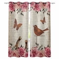 thumbnail image 1 of Pink Roses Birds Vintage Black Out Curtains 63 Inch Long, Room Darkening Draperies Curtains Panels, Spring Floral Butterflies Thermal Insulated Curtain for Bedroom Living Room 52"x63" 2 Panels, 1 of 8