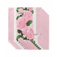 thumbnail image 1 of Pink Roses Cloth Napkins Set of 6 Reusable Dinner Napkins, Valentine's Day Romantic Flowers Green Leaf Stripes Cocktail Napkin Washable Table Napkins for Wedding/Holiday Party/Baby Shower 20"x20", 1 of 7