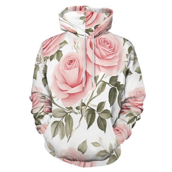 Pink Roses Floral Pattern(1) Men's Women Vintage 3D Hooded Sweatshirt - All-Season Loose Fit Streetwear