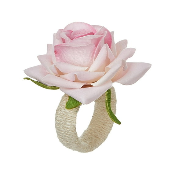 Pink Roses Flower Napkin Rings for Valentine's Wedding Mother's Day Dinners Decoration Table Accessories, Handcraft Floral Napkin Dining Napkin Rings, Burlap Cord Buckle Lunch Napkin Holder, Rustic