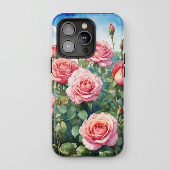 Pink Roses For All iPhone Series Tough Phone Case Watercolor Floral