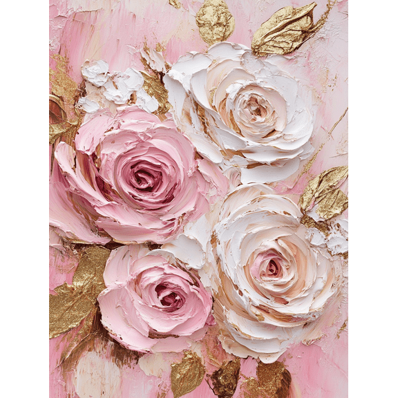 Pink Roses Gold Leaf Canvas Painting Perfect for Living Room Bedroom Bathroom Office and Hallway Decor