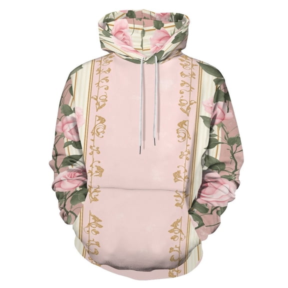 Pink Roses Gold Trim Vintage Pattern 3D Print Hoodie Men Women Autumn Thin Pullover Sweatshirt Vintage Streetwear Tops