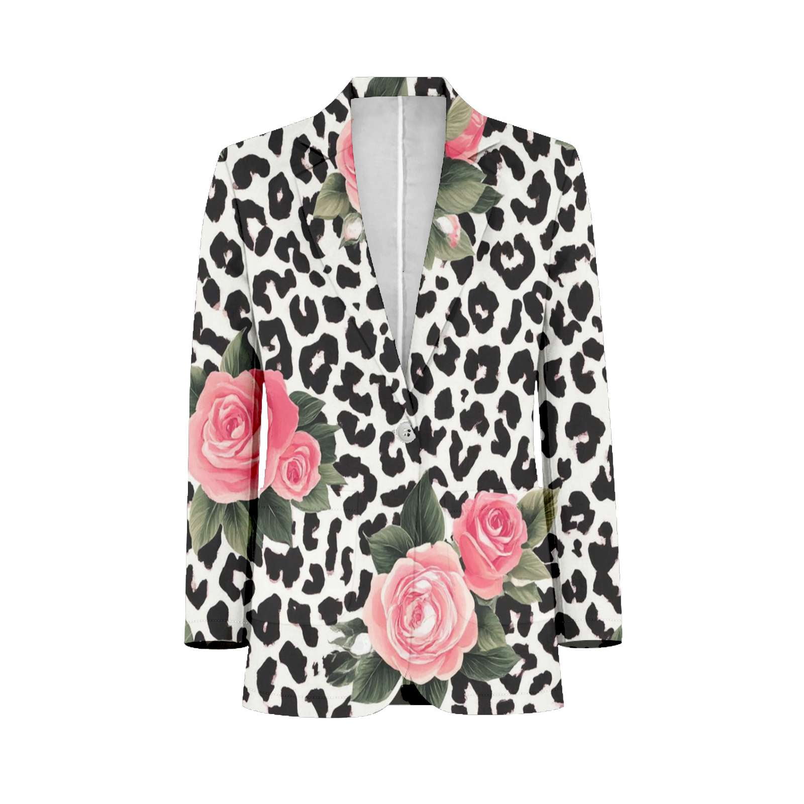 Pink Roses Leopard Print Pattern Mens Suits Shawl Collar Slim Fit Suit ...
