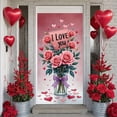 thumbnail image 1 of Pink Roses Love Banner Heart-shaped Romantic Display Purple Bow Green Leaves Valentine Backdrop for Valentine's Day Wedding Anniversary, 1 of 9