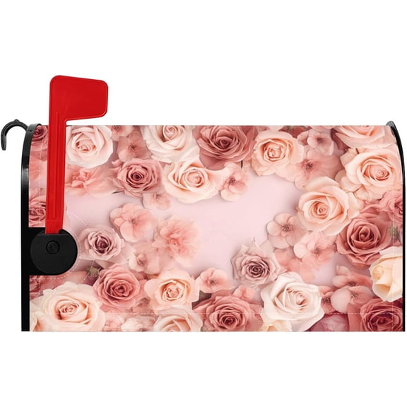 Pink Roses Magnetic Mailbox Cover Romantic Floral Blooms Mailbox Wraps Standard Size 18x21 Inch Valentine''s Day Post Letter Box Cover for Outsides Gardner Yard Forecourt Decorations