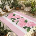 thumbnail image 1 of Pink Roses Outdoor Rug for Patio/Deck/Porch, Non-Slip Large Area Rug 4 x 6 Ft, Valentine's Day Romantic Flowers Green Leaf Stripes Indoor Outdoor Rugs Washable Area Rugs, Camping Rug Carpet Runner, 1 of 8