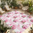 thumbnail image 1 of Pink Roses Outdoor Rug for Patio/Deck/Porch, Non-Slip Large Area Rug 5 x 7 Ft, Valentine's Day Love Floral Stripes Romantic Indoor Outdoor Rugs Washable Area Rugs, Camping Rug Carpet Runner, 1 of 8