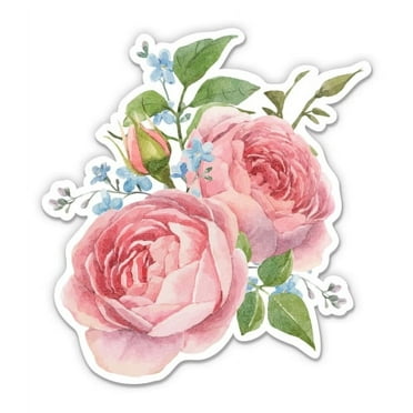 Pink Roses Painted - 3" Vinyl Sticker - For Car Laptop I-Pad Phone Helmet Hard Hat - Waterproof Decal