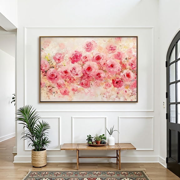 Pink Roses Painting Textured Floral Poster Vintage Style Wall Decor Physical Poster, Poster Only