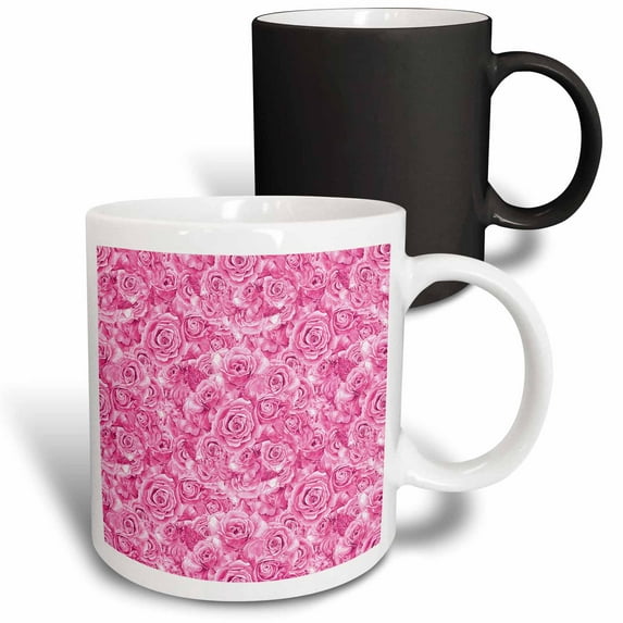 3drose, Pink Roses Pattern, 11oz Magic Transforming Mug