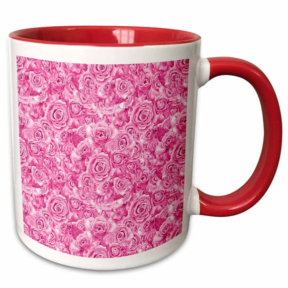 3drose, Pink Roses Pattern, 11oz Two-tone Red Mug