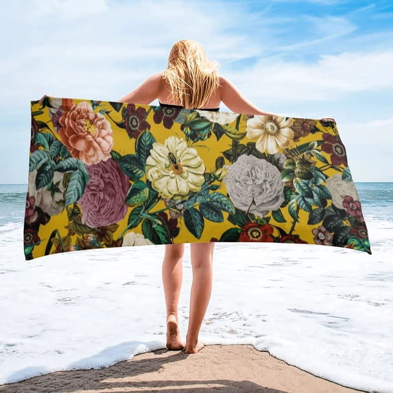 Pink Roses Peonies and Iris Quick-dry Bath Towel Bathroom Microfiber Face Towel Outdoor Sport Swimming Beach Towel
