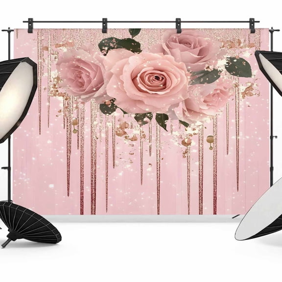 Pink Roses Romantic Backdrop for Photoshoot,Photography Photo Studio Background Wall Backdrop,Watercolor Botanical Floral Back Drop Banner Panel for Portraits Wedding Party Live Streaming Decor 7x5Ft
