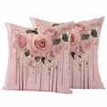 thumbnail image 1 of Pink Roses Romantic Outdoor Waterproof Pillow Covers, Watercolor Botanical Floral Decorative Square Throw Pillowcase Sofa Cushion Sham for Patio/Couch/Chair, 18"x18" 2 Pack, 1 of 8