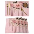 thumbnail image 1 of Pink Roses Romantic Placemats Set of 6 Watercolor Botanical Floral Place Mats Indoor Wipeable Table Mats Washable Cloth Dining Table Placemats for Kitchen Holiday Party Home Decor 13x19 Inch, 1 of 9