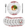 thumbnail image 1 of Pink Roses Round 15 Inch Placemats Set of 6, Spring Horseshoes Floral Leaves Gray Wood HeatResistant Non Slip Place Mats for Dining Table, Wipeable Braided Kitchen Table Mats for Housewarming, 1 of 9