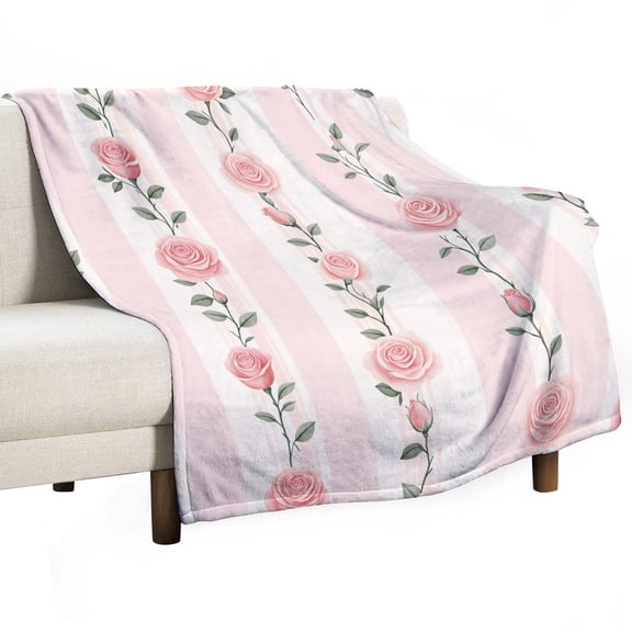 Pink Roses Stripes Floral Pattern_1 Blanket for Bed Throw Blanket for Women, Men Super Soft Plush Blanket Throw, Print Blanket