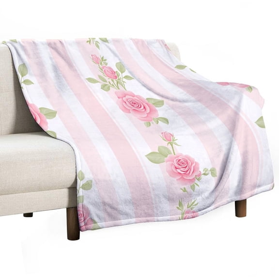 Pink Roses Stripes Floral Pattern_2 Blanket for Bed Throw Blanket for Women, Men Super Soft Plush Blanket Throw, Print Blanket