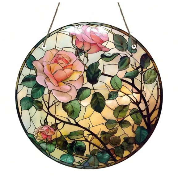Pink Roses Suncatcher Ornament | Water Ripple Acrylic | Hanging Window Plaque | Floral Home Decor Gift