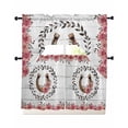 thumbnail image 1 of Pink Roses Swag Curtains for Living Room/Bedroom Windows, Spring Horseshoes Floral Leaves Gray Wood Kitchen Curtains and Valances Set 36 Inch Length, Light Filtering Swags Valance Curtain Panels, 1 of 5