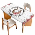 thumbnail image 1 of Pink Roses Table Cloths for 5 Foot Rectangle Tables, Spring Horseshoes Floral Leaves Gray Wood Patio Waterproof Elastic Fitted Tablecloths, Washable Rectangular Table Cover for Camping, 1 of 8