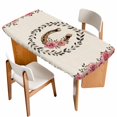 thumbnail image 1 of Pink Roses Table Cloths for 5 Foot Rectangle Tables, Spring Horseshoes Floral Leaves Rustic Patio Waterproof Elastic Fitted Tablecloths, Washable Rectangular Table Cover for Camping, 1 of 8