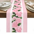 thumbnail image 1 of Pink Roses Table Runner - 70 Inch Long, Kitchen Dining Table Runner Dresser Scarves, Valentine's Day Romantic Flowers Green Leaf Stripes Farmhouse Decor for Coffee Tables Wedding Party Banquet, 1 of 8