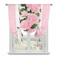 thumbnail image 1 of Pink Roses Tie Up Curtains for Windows, Adjustable Balloon Window Shades, Valentine's Day Romantic Flowers Green Leaf Stripes Kitchen Window Treatments Farmhouse Short Curtains 42"x45", 1 of 8