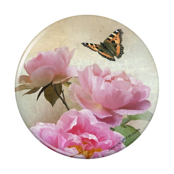 Pink Roses and Butterly Pinback Button Pin