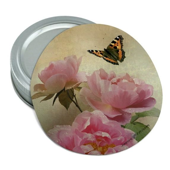 Pink Roses and Butterly Round Rubber Non-Slip Jar Gripper Lid Opener