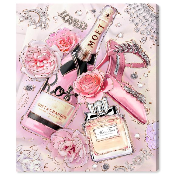 Pink Roses and Wine with Fashion Canvas Fashion Art by Art Remedy, Gallery Wrapped, 20" x 24"