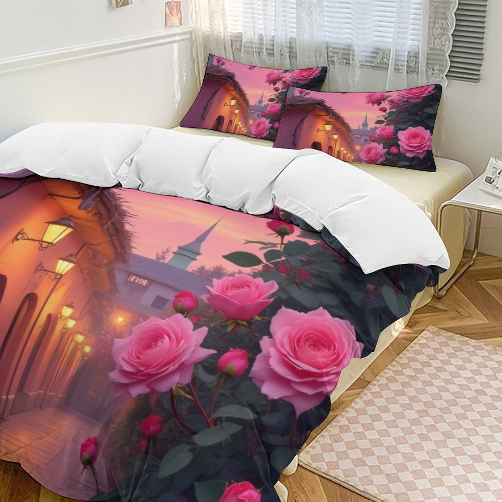 Pink Roses at Dusk 3D Duvet Cover Set Quilt Cover Theme of teenager for ...