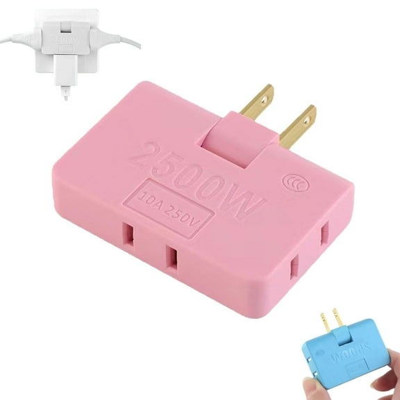 Pink Rotating Ultra-Slim Power Adapter - 2-Prong To 3-Prong Conversion, 1-To-3 Outlets, Tv Cabinet Power Strip Extension - For Home Bedroom Office Living Room Tv Cabinets Bedside