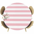 thumbnail image 1 of Pink and Round Fitted Table Cover White Stripes Waterproof Table Cloth with Elastic Edge Wipeable Tablecloth for Picnic Camping Party Fits 36"-44" Diameter, 1 of 8
