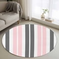 thumbnail image 1 of Pink and Round Living Room Rugs 3.3 ft, Grey Striped Rectangular Geometric Washable Area Rug with Non-Slip Sturdy Edge Binding Round Front Door Mat Floor Carpet for Entryway, 1 of 9