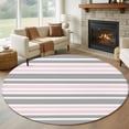 thumbnail image 1 of Pink and Round Living Room Rugs 5 ft, Gray Stripe Abstract Minimalist Modern Art Washable Area Rug with Non-Slip Sturdy Edge Binding Round Carpet for Entryway Kitchen Bedroom Bathroom, 1 of 9