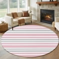 thumbnail image 1 of Pink and Round Living Room Rugs 8 ft, Gray Stripe Contrast Minimalist Modern Art Washable Large Area Rug with Non-Slip Sturdy Edge Binding Round Carpet for Dining Room Kitchen Office, 1 of 9