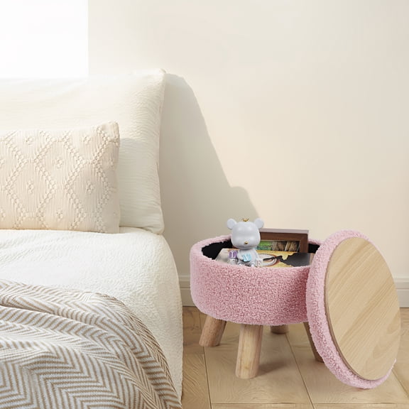 Pink Round Multi-Functional Ottoman Stool  Storage, Seating & Side Table