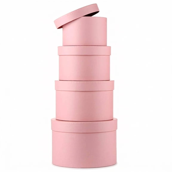 Pink Round Nesting Gift Boxes Set of 4 for Floral Arrangements and Party Favors