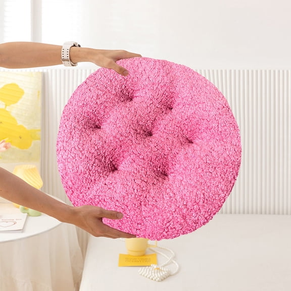 Pink Round Plush Chair Cushion 15.7", Soft Fluffy Seat Pad, Thick Floor Pillow for Bedroom, Office Chair, Kids’ Play Area & Aesthetic Room Décor