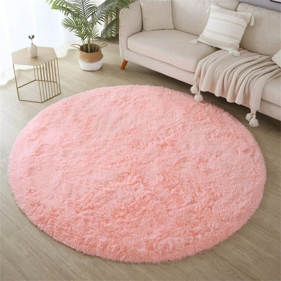 Pink Round Rug,Fuzzy Plush Carpets,Super Fluffy Circle Rugs for Baby Nursery Bedroom,Soft Shaggy Rug for Girls Home Decor,Cute Carpet for Dorm,4*4 ft