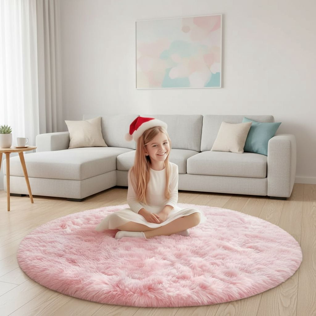 Pink Round Rugs 5Ft, Circle Rugs for Girls Bedroom, Fluffy Carpets for ...
