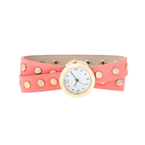 Pink Round Studded Wrap Watch