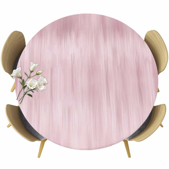 Pink Round Tablecloth, Fitted Table Cover with Elastic for 55"-60" Round Tables, Modern Abstract Art Ombre Striped Table Cloth Outdoor Indoor Dinning Party Waterproof Tablecloths